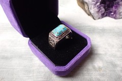 5CT Radiant Cut Teal Turquoise Ring Celtic Pattern – Size 12 – 925 Silver