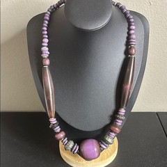 Vintage Purple Beaded Chunky Boho Native American Long Necklace