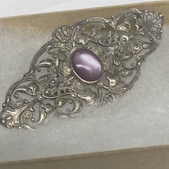 Signed BOMA Sterling Silver 925 Pink Moonstone Or MOP Marcasite Pin Brooch