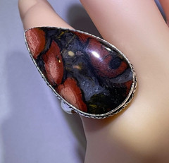 Brecciated Natural Red Jasper HUGE 925 Sterling Silver Ring 32x19mm Size 8.5