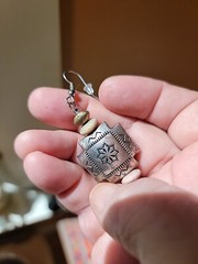 Southwest Tribal Style Pillow Earrings Dangle Stamped Silver Tone 2 1/2 inches