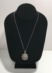 Vintage 925 Sterling Silver Marcasite Photo Locket Pendant Box Chain Necklace