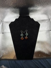 Artisan Handmade Green and Amber Glass Sphere Dangle Earrings