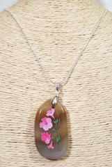 Flower Murano Art Glass Necklace Flowers Silver Plated 16″ Chain