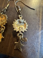 Sun Star Face Dangle Earrings Pendant Retro Celestial Gold Sunburst Rhinestone