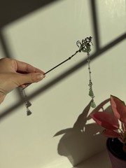 Vintage Chinese Style Green Stone Hair Stick Tassel Hanfu Hair Pin