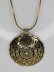 Handmade Copper Geometric Mandala Medallion Pendant Necklace 60cm Chain Gold