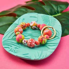 NEW JILZARAH Handmade Clay Bead CANARY GOLD MULTI COLOR 18mm Wrist Keychain