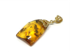 Amber Pendant 4 Insects Natural Baltic Fossil Inclusion Silver 925 Gold 5,9g2179