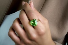 Green Tourmaline Ring Heart Cut 14k Gold Handmade Statement Cocktail Gift