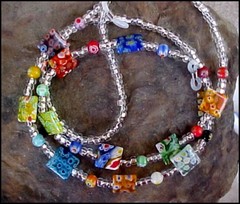 Millefiori Lampwork Flat SQUARES Multi Color Eyeglass Holder Chain