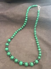 Handmade Sterling Silver Green Malachite And Black Onyx Beaded Necklace 20.5”