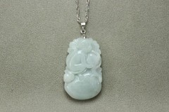 Natural White green A Jadeite jade Hand-Carved Monkey (Chinese Zodiac) Pendant