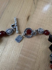 Jes Maharry Silver Pedant Necklace And Brown And Red Gemstones And Feather Charm