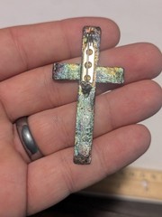 JMAT Handmade Rainbow Copper Cross Pendant Brooch Lapel Pin