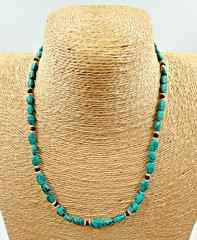 Handmade Turquoise Necklace W Pearl Ruby Red Accents 925 Sterling Silver Clasp