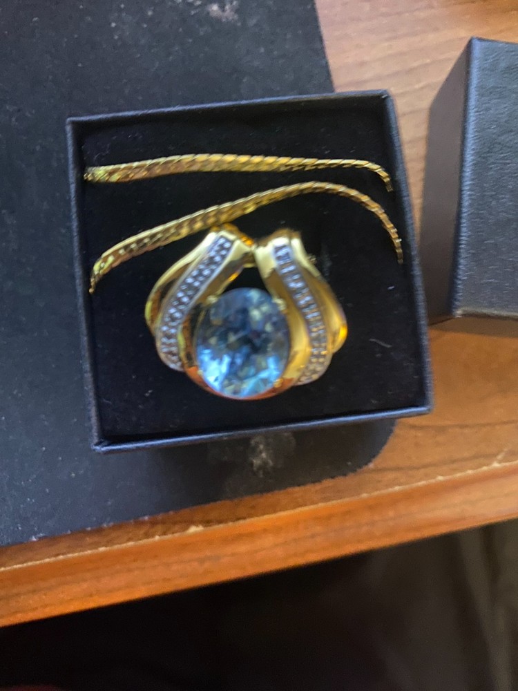 Women’ 18K Yellow Gold Solid Sterling Silver Pendant with Topaz & Diamond Stone
