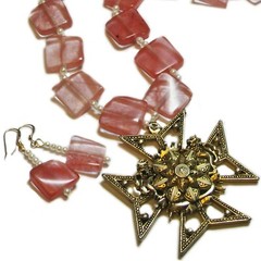 Reclaimed Treasures–Apricot Pink Glass Necklace and Earring Set By SoniaMcD