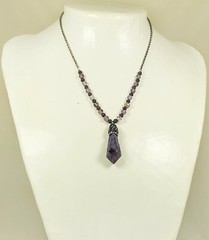 Purple Quartz Crystal with Rhinestone Bail and Faceted Phantom Quartz Beads