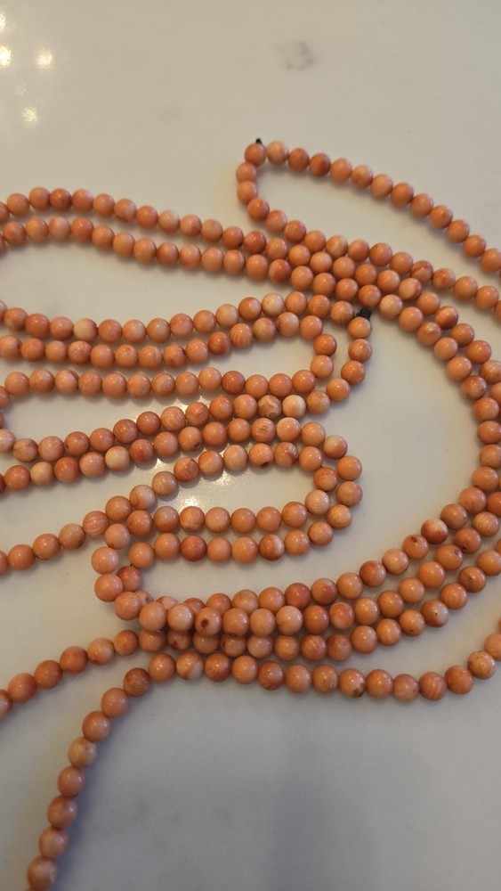 Authentic Orange Coral Necklace And Bracelet Set Over 80″ Of Beads