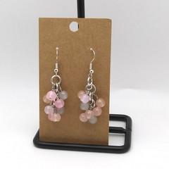 Handmade Chainmaille Earrings – Shaggy Beads – Pinks Mix Glass – French Hook