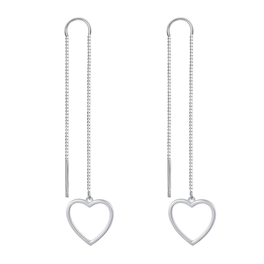 S925 Sterling Silver Threader Drop Earrings Love Heart