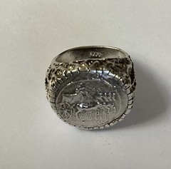 ring Roman style 925 sterling silver coin is silver but not real coin