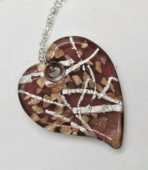 Murano Art Glass Necklace Heart Foil Pendant Necklace Silver tone Chain 19 in #1