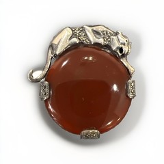 Vintage 925 Sterling Silver Carnelian Marcasite Panther Cat Pin Pendant Brooch