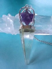 AMETHYST MERKABA Necklace, Spinning AMETHYST Pendant With CRYSTAL Point