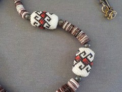 Woven Seed Bead Pendant Necklace Sterling Silver Handmade Shell Disc Pearl