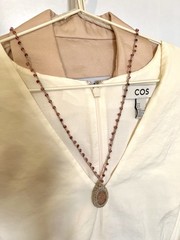 Handmade Natural Jasper Crochet Pendant Necklace – Sand & Dusty Pink (New)