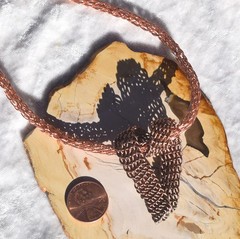 Copper Wire Weave Heart Pendant Necklace on Viking Knit Copper 20 Inch Chain