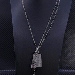 17+1”, sterling silver 925 multi necklace textured tag pendant lampwork glass