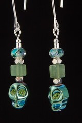 Blue Green Hematite Skull Earrings Crystals Agate Cube Steampunk Skulls S0009