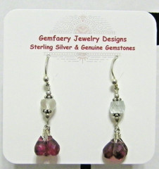 Sterling Silver Faceted Natural GARNET & MOONSTONE Earrings #1818…Handmade USA