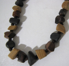 VTG Lot of 2 Chunky Wood Bead long Necklace Brown/black/red bone-feather-pendent