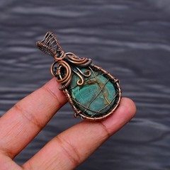 Malachite Gemstone copper wire wrapped Handmade pendant Jewelry 2.08″