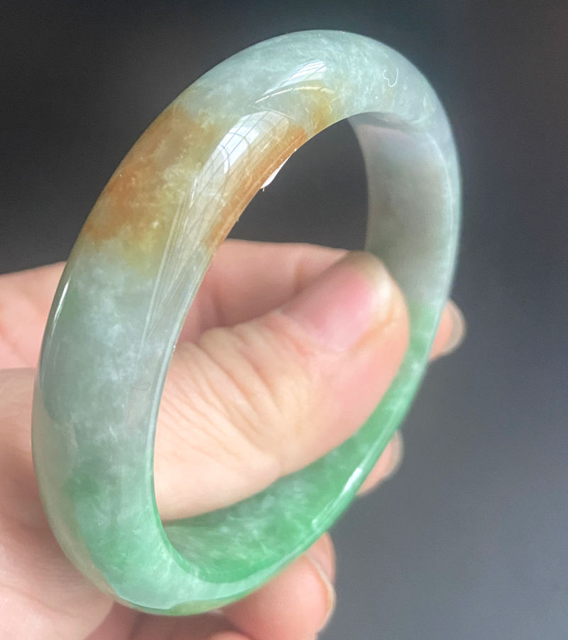 Certified 57-58mm Natural Grade A Green yellow Burma Jade jadeite Bangle