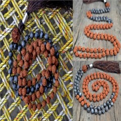 8mm black Labradorite brown Sandalwood 108 knot necklace Yoga Energy men mala