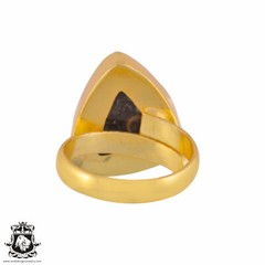 Size 9.5 – Size 11 Adjustable Turritella Agate 24K Gold Plated Ring GPR1022