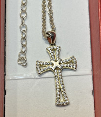 Vintage Sterling Silver .925 REL Gold Wash Cross & CZs & X Pendant Necklace