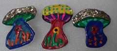 Handmade Set of 3 Mushroom Colorful Art Pins Foam Fashion Jewelry NWOT