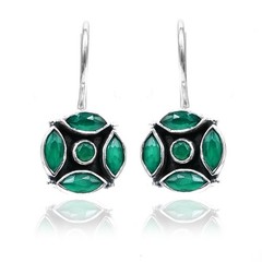 Natural Green Onyx Floral Round Earring 925 Sterling Silver Wedding Jewelry Gift