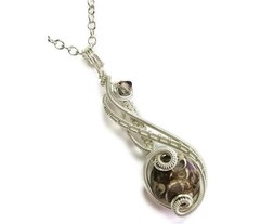 Ancient Turritella Agate Fossil Pendant: Sterling Silver Wire Wrapped Necklace