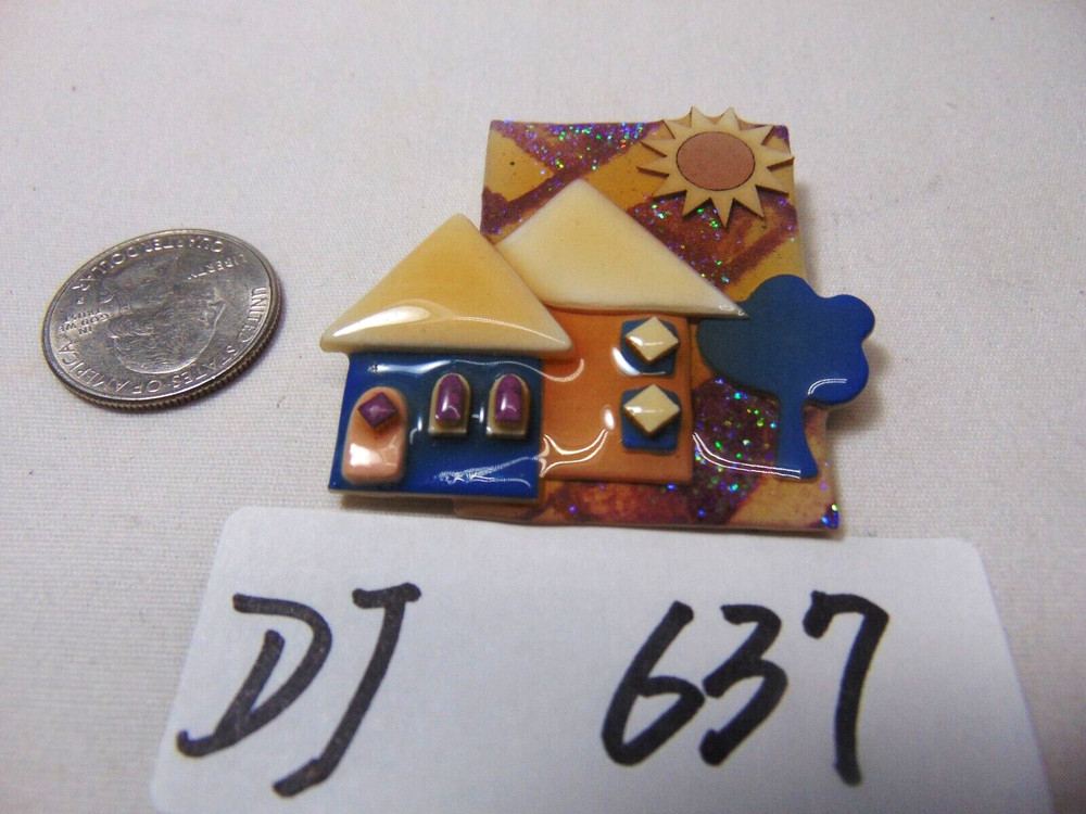 House Pins By Lucinda With Houses Tree And Sun Vintage Brooch Pin