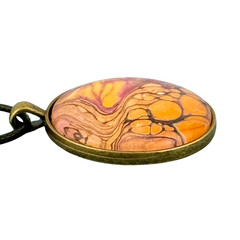 Pendant Necklace Handmade «Molten Sky» Brass Bezel & Tray 38mm Black Cord