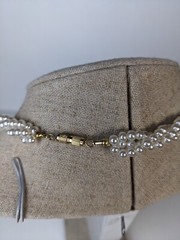 faux Seed Pearl Black white gold Necklace Twisted bead 17″ three strand