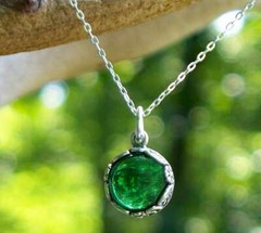 Recycled 1960’s Green Beer Bottle Glass Sterling Botanical Necklace
