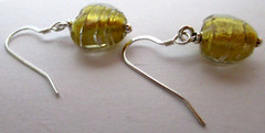 Murano Glass Pierced Earrings Golden Yellow Hearts Sterling Silver French Wires